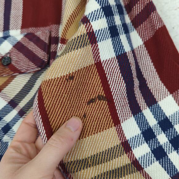 Vintage 1970s Columbia Button Down Shirt Plaid Flannel Tan Red Men's Size Large - Picture 8 of 8